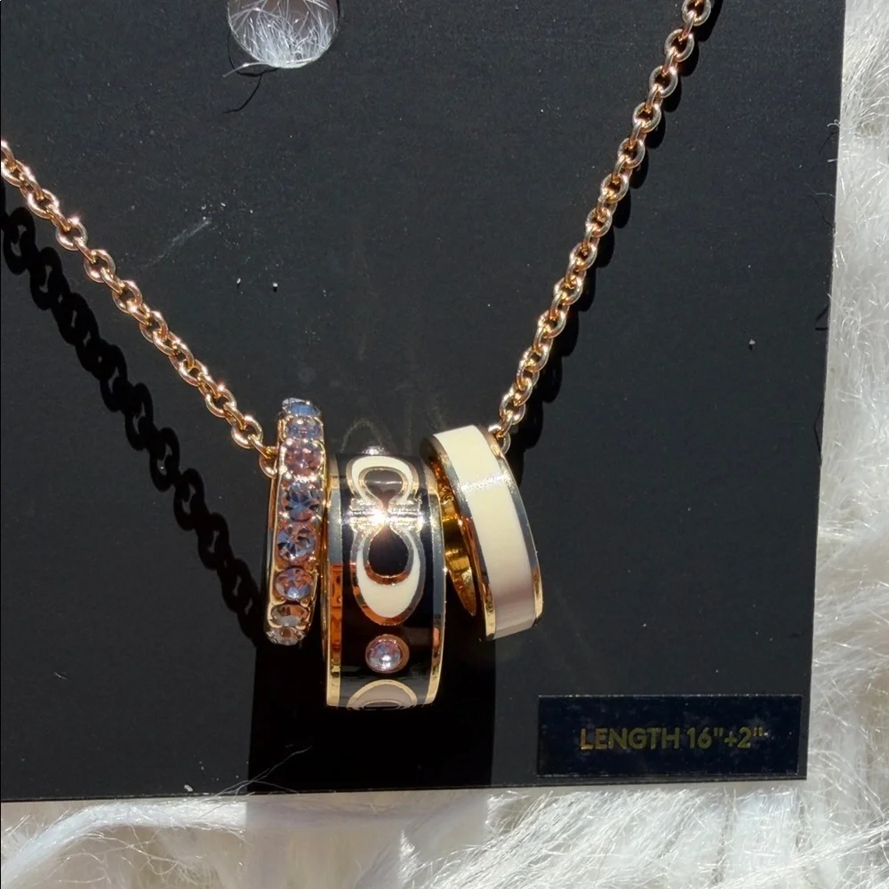 NWT Coach Signature Enamel Rondell Gold and Black Pendant Necklace